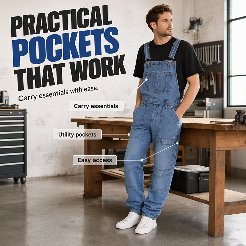 👖 Klassischer Jeansoverall für Herren mit verstellbaren Trägern