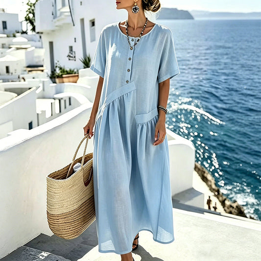 Gluschwein - 💎 Der Sommerhit 2026 – der Wahnsinn! 👗Maxikleid für Damen mit Knopfleiste und kurzen Ärmeln