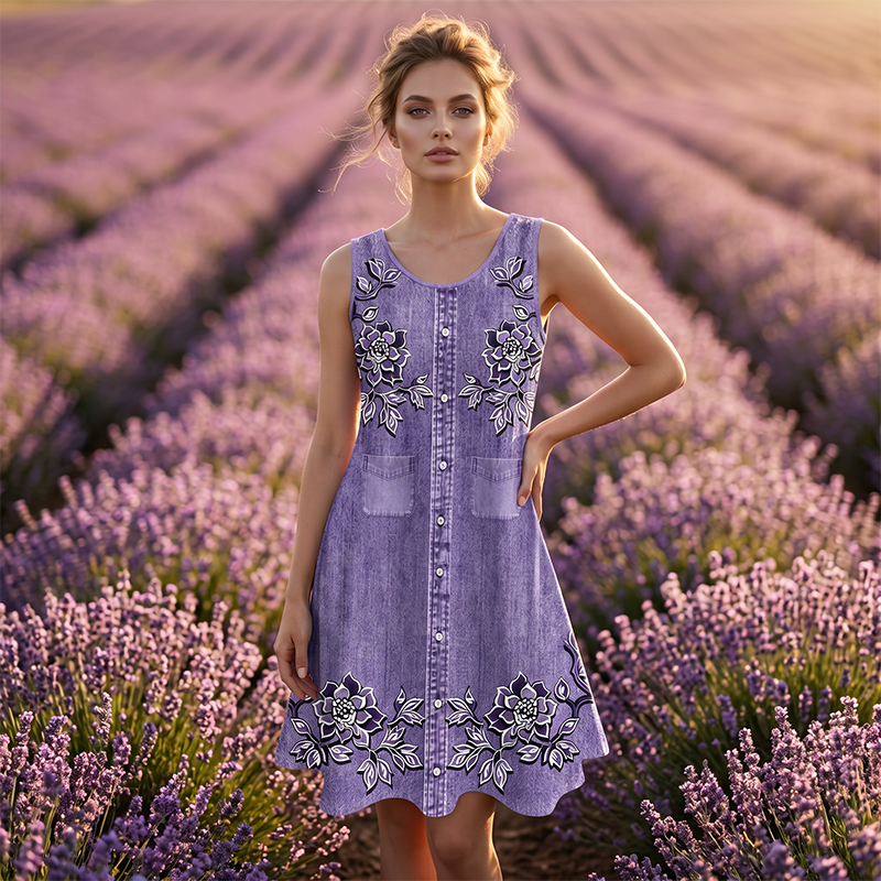 💎 Der Sommerhit 2026 – der Wahnsinn! Ärmelloses Blumenmuster-Kleid mit Knopfleiste für Damen