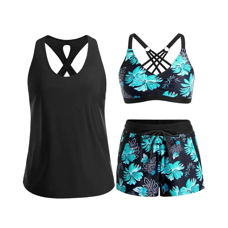 👙🌊3-teiliges Damen-Badeanzug-Set: Tankini mit Shorts🤸