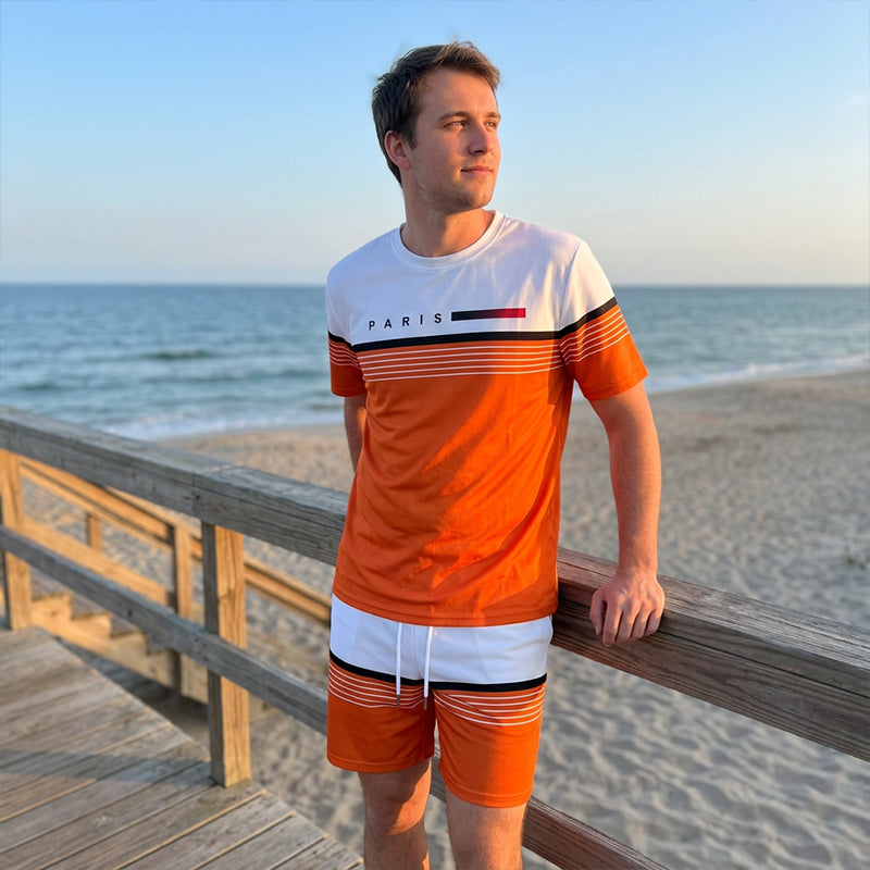 🚀 Neu eingetroffen – 50% Probierpreis! 🔥Zeitlich begrenztes Angebot – Kurzarm-Shorts-Set für Herren mit Buchstabenprint