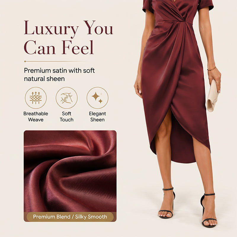 👗Asymmetrisches Wickelkleid für Damen mit kurzen Ärmeln und V-Ausschnitt