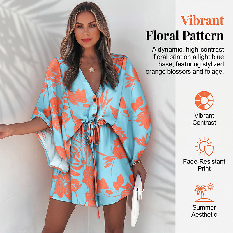💎 Der Sommerhit 2026 – der Wahnsinn! Sommerkleid für Damen mit V-Ausschnitt, Flatterärmeln und Kordelzug