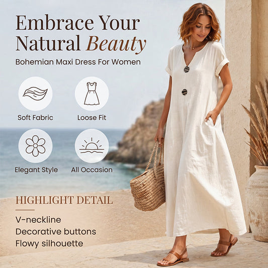 Gluschwein - 👗 Lässiges V-Ausschnitt-Kleid für Damen – schmeichelhafter Schnitt, leichter Stoff & vielseitig – perfekt für warme Tage, Strand & Freizeit