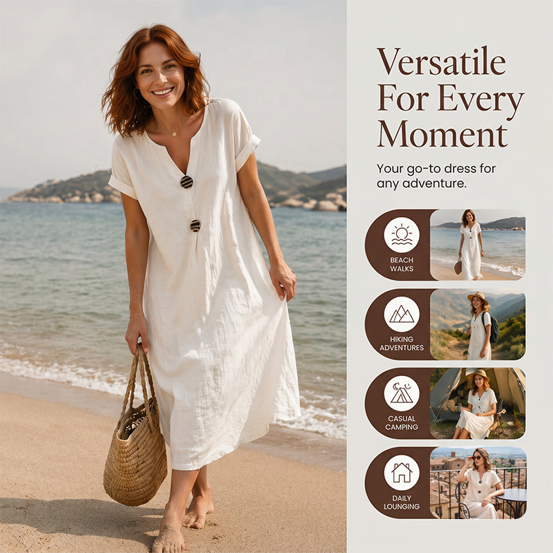 👗 Lässiges V-Ausschnitt-Kleid für Damen – schmeichelhafter Schnitt, leichter Stoff & vielseitig – perfekt für warme Tage, Strand & Freizeit