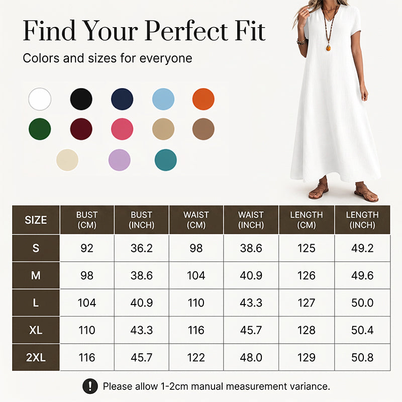 ⌛Zeitlich begrenztes Angebot – Damen Kurzarm V-Ausschnitt Maxikleid
