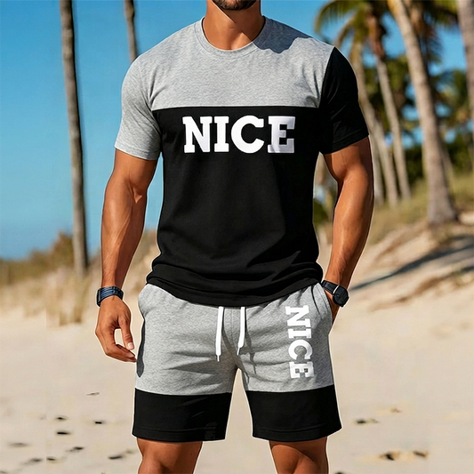 Gluschwein - 👕 Herren Sommer-Set mit T-Shirt und Shorts 🌿 Bequem, Lässig & Modernes Color-Block Design