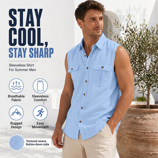 Gluschwein - ⏰ Countdown läuft – 50% nur noch 3 Tage! Herren Sommer ärmelloses Button-Down-Hemd