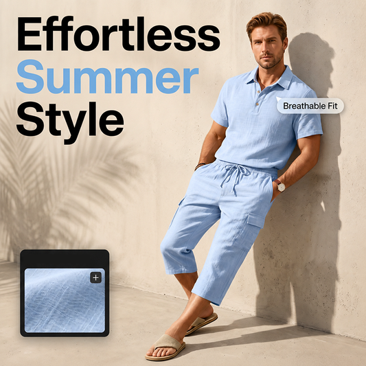 Gluschwein - 👕☀️Herren Sommer Leinen-Set – Lockeres Hemd & Cargo-Shorts Zweiteiliges Outfit