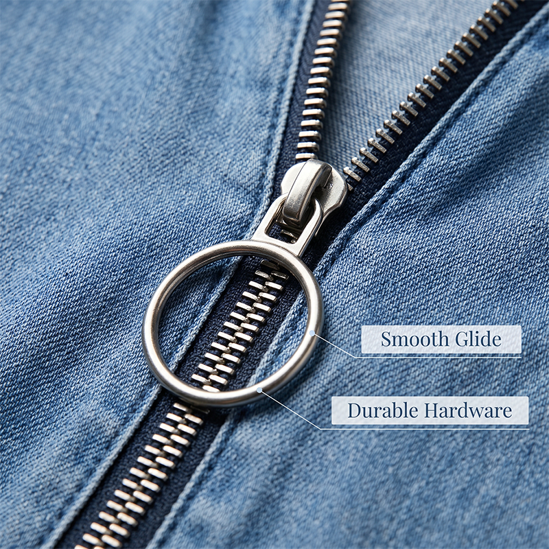 👗Lässiges Jeanshemdkleid für Damen, locker geschnitten, mit Reverskragen, kurzen Ärmeln, Reißverschluss und Taschen