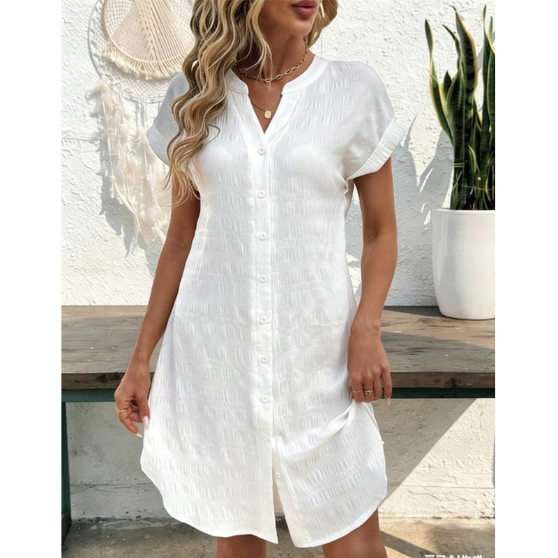 📦 Täglich 500+ Pakete versendet – der Wahnsinn! Lässiges Damen-Hemdkleid mit V-Ausschnitt und Knopfleiste