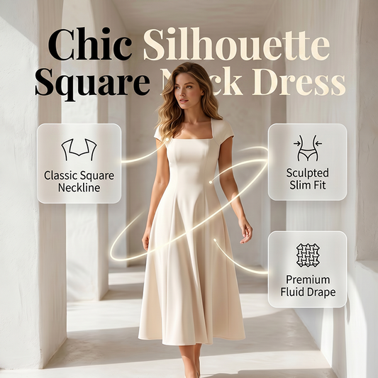 Gluschwein - ⚡ Heute halber Preis! Elegantes A-Linien-Kleid für Damen mit quadratischem Ausschnitt, schmal geschnitten, langes Kleid