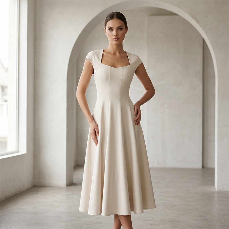 ⚡ Heute halber Preis! Elegantes A-Linien-Kleid für Damen mit quadratischem Ausschnitt, schmal geschnitten, langes Kleid