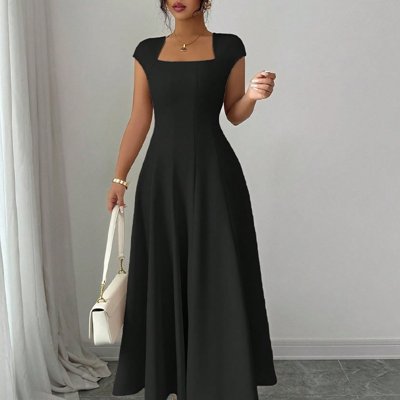 ⚡ Heute halber Preis! Elegantes A-Linien-Kleid für Damen mit quadratischem Ausschnitt, schmal geschnitten, langes Kleid