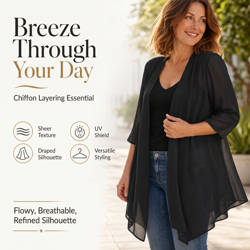 Damen leichter Chiffon-Cardigan mit offener Vorderseite