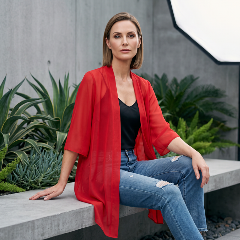 Damen leichter Chiffon-Cardigan mit offener Vorderseite