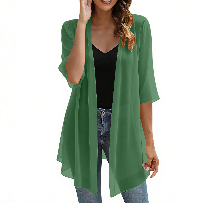 Damen leichter Chiffon-Cardigan mit offener Vorderseite