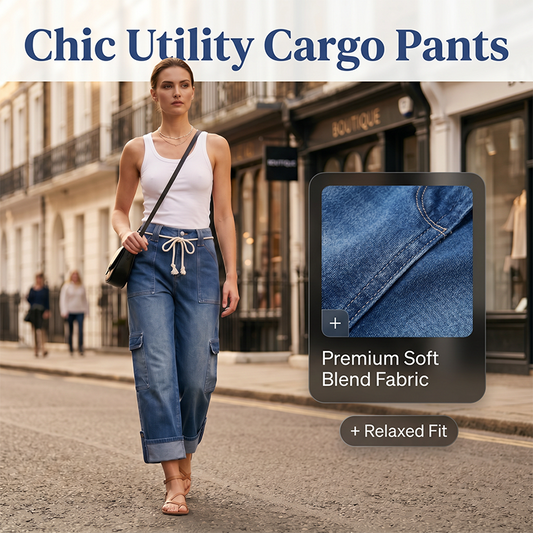 Gluschwein - ⏰ 50 % RABATT – Nur für kurze Zeit 👖 Damen Cargo-Jeans mit Weitem Bein ✨ Mehrere Taschen, Bequeme Passform & Perfekt für Alltag und Freizeit