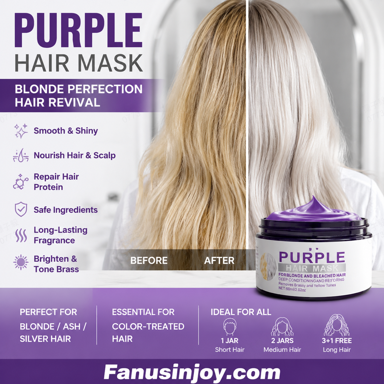 🎉 Nur für kurze Zeit: 50 % Rabatt! 🔥✨Feuchtigkeitsspendende, violette Haarmaske mit langanhaltendem Duft, Anti-Gelbstich-Intensivpflege für blondiertes Haar