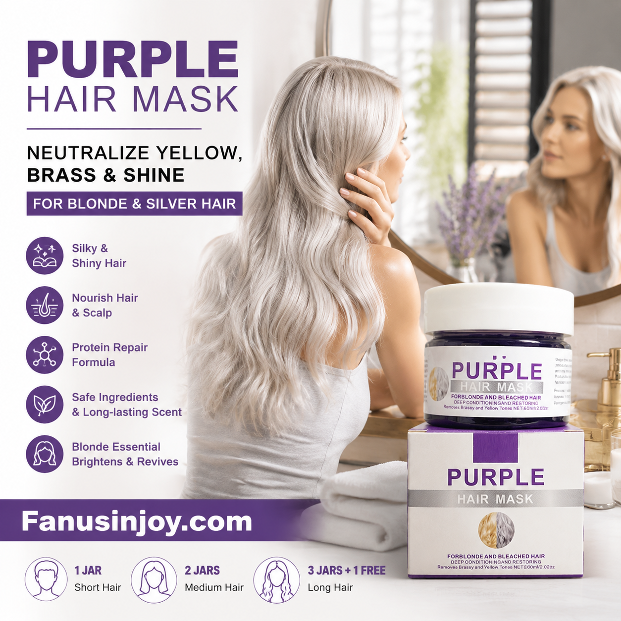 🎉 Nur für kurze Zeit: 50 % Rabatt! 🔥✨Feuchtigkeitsspendende, violette Haarmaske mit langanhaltendem Duft, Anti-Gelbstich-Intensivpflege für blondiertes Haar