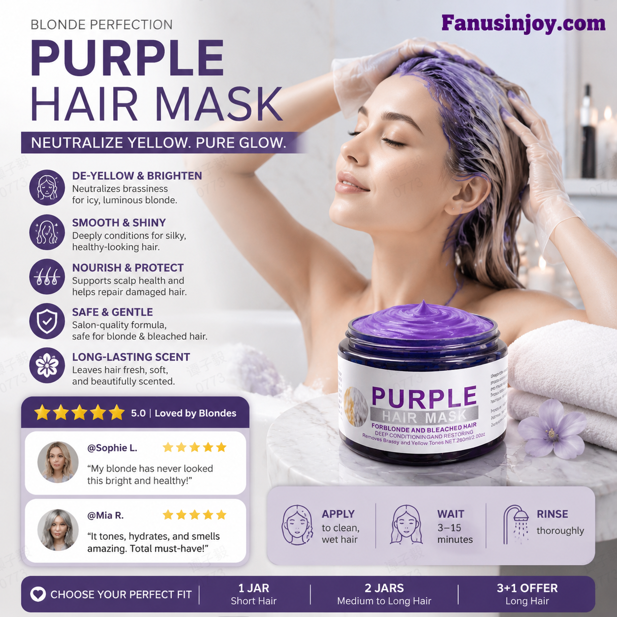 🎉 Nur für kurze Zeit: 50 % Rabatt! 🔥✨Feuchtigkeitsspendende, violette Haarmaske mit langanhaltendem Duft, Anti-Gelbstich-Intensivpflege für blondiertes Haar