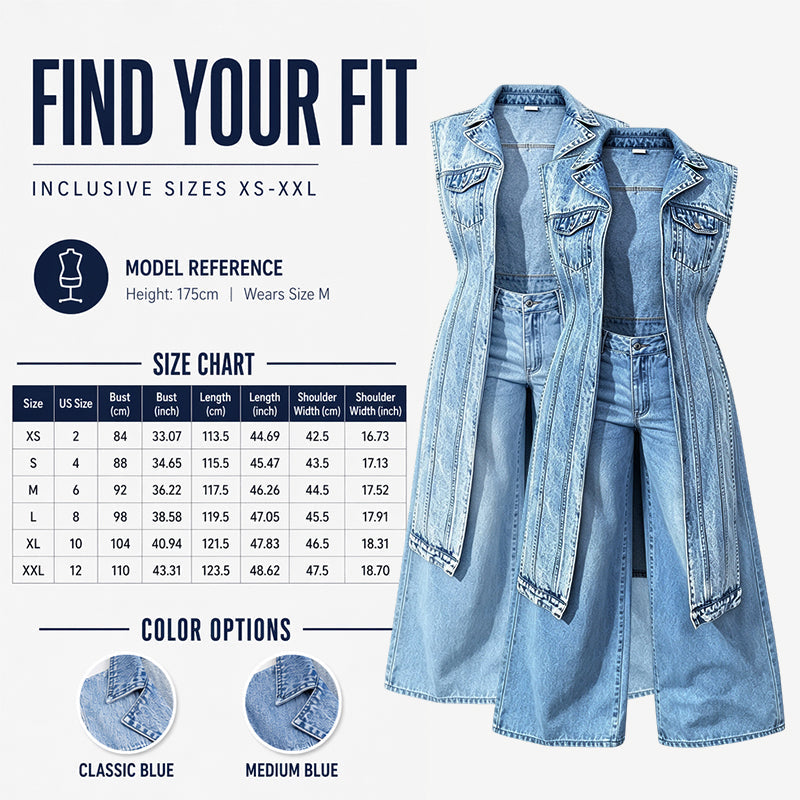 ☀️Sonderangebot: 50 % RABATT👗Damen Gilet-Stil Ärmelloses Jeanskleid mit hohem Schlitz