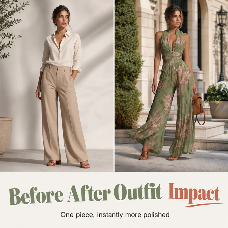 🔥 50 % Rabatt – Sexy Jumpsuit mit Wickel-Dekolleté – in Falten-Optik, lange & weite Beine – vielseitig für den stilvollen Auftritt 🌙