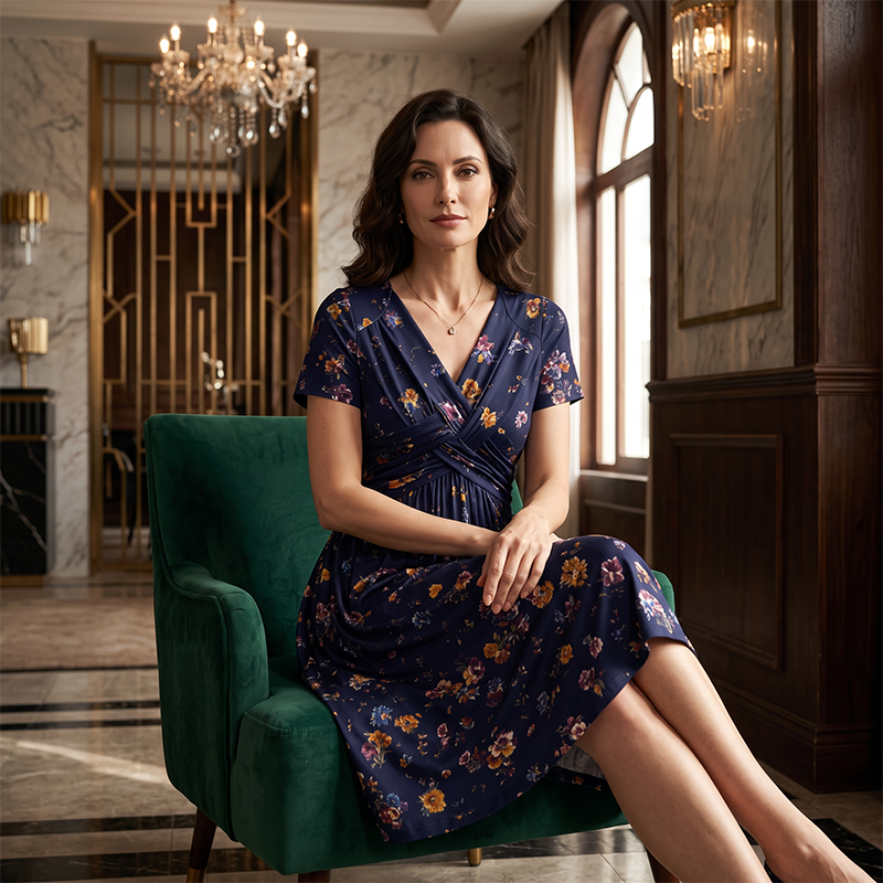 Gluschwein - 🌸🔥50% RABATT!🔥🔥Blumiges V-Ausschnitt-Kleid mit Taillendrehung – elegant und lässig für jeden Anlass