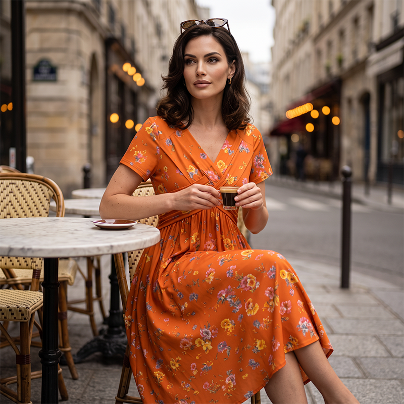Gluschwein - 🌸🔥50% RABATT!🔥🔥Blumiges V-Ausschnitt-Kleid mit Taillendrehung – elegant und lässig für jeden Anlass