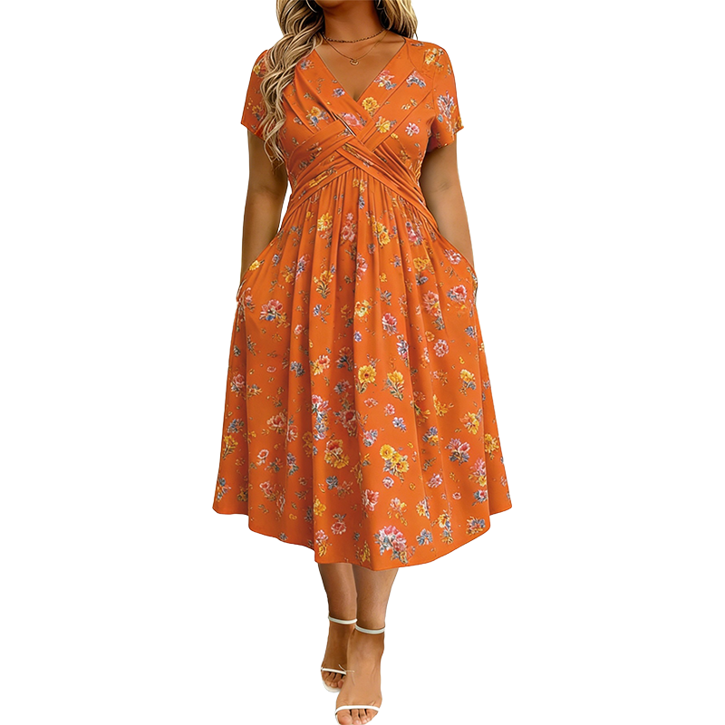 Gluschwein - 🌸🔥50% RABATT!🔥🔥Blumiges V-Ausschnitt-Kleid mit Taillendrehung – elegant und lässig für jeden Anlass