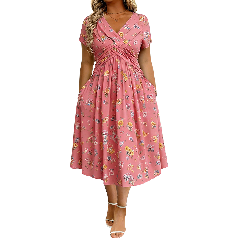 Gluschwein - 🌸🔥50% RABATT!🔥🔥Blumiges V-Ausschnitt-Kleid mit Taillendrehung – elegant und lässig für jeden Anlass