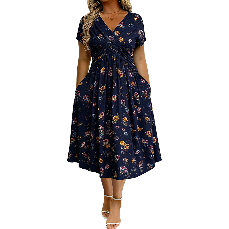 Gluschwein - 🌸🔥50% RABATT!🔥🔥Blumiges V-Ausschnitt-Kleid mit Taillendrehung – elegant und lässig für jeden Anlass
