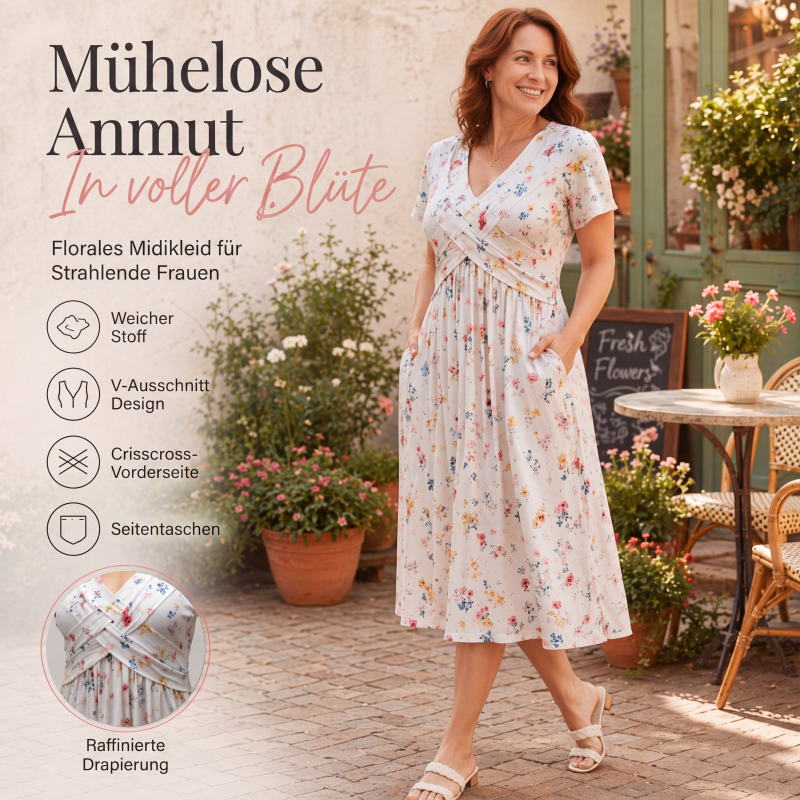 Gluschwein - 🌸🔥50% RABATT!🔥🔥Blumiges V-Ausschnitt-Kleid mit Taillendrehung – elegant und lässig für jeden Anlass