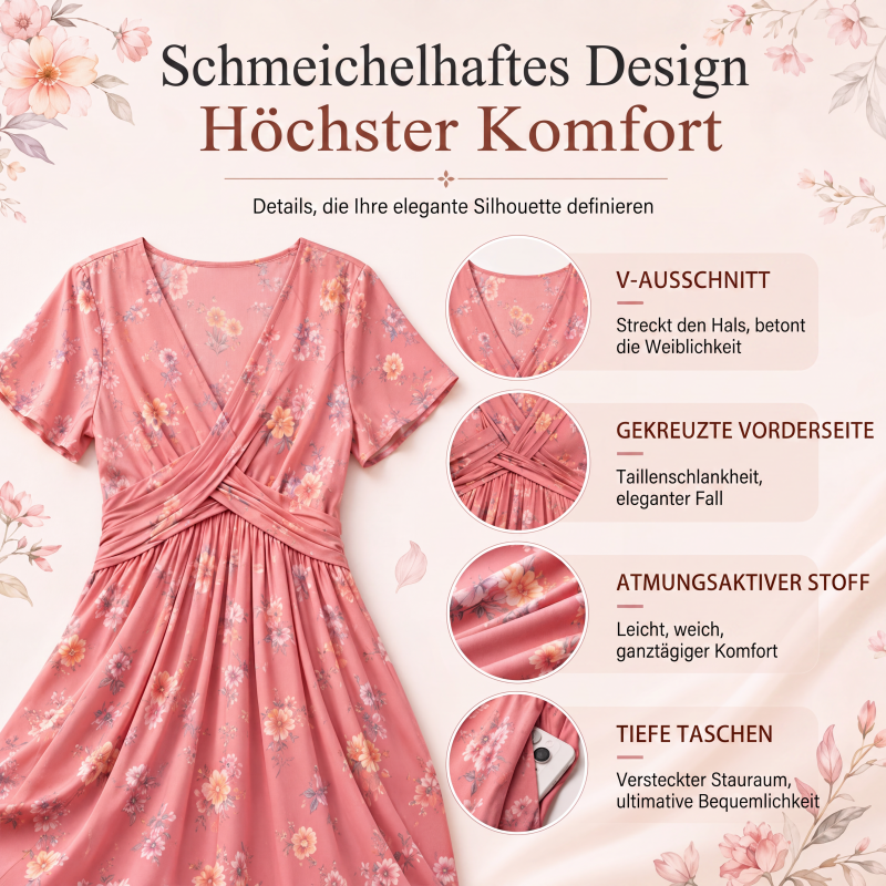 Gluschwein - 🌸🔥50% RABATT!🔥🔥Blumiges V-Ausschnitt-Kleid mit Taillendrehung – elegant und lässig für jeden Anlass