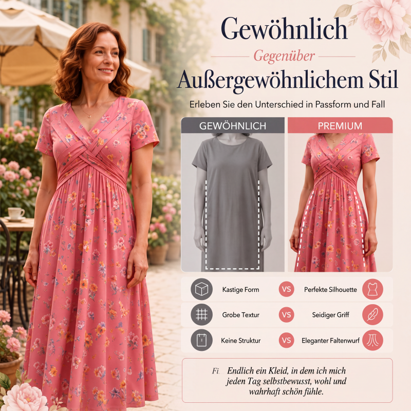Gluschwein - 🌸🔥50% RABATT!🔥🔥Blumiges V-Ausschnitt-Kleid mit Taillendrehung – elegant und lässig für jeden Anlass
