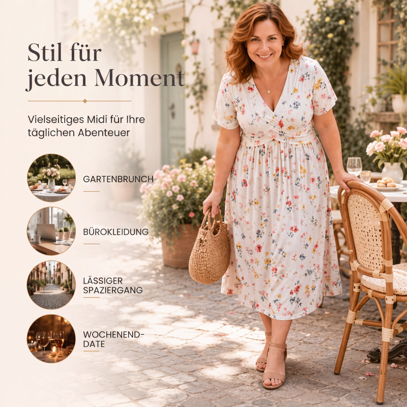 Gluschwein - 🌸🔥50% RABATT!🔥🔥Blumiges V-Ausschnitt-Kleid mit Taillendrehung – elegant und lässig für jeden Anlass