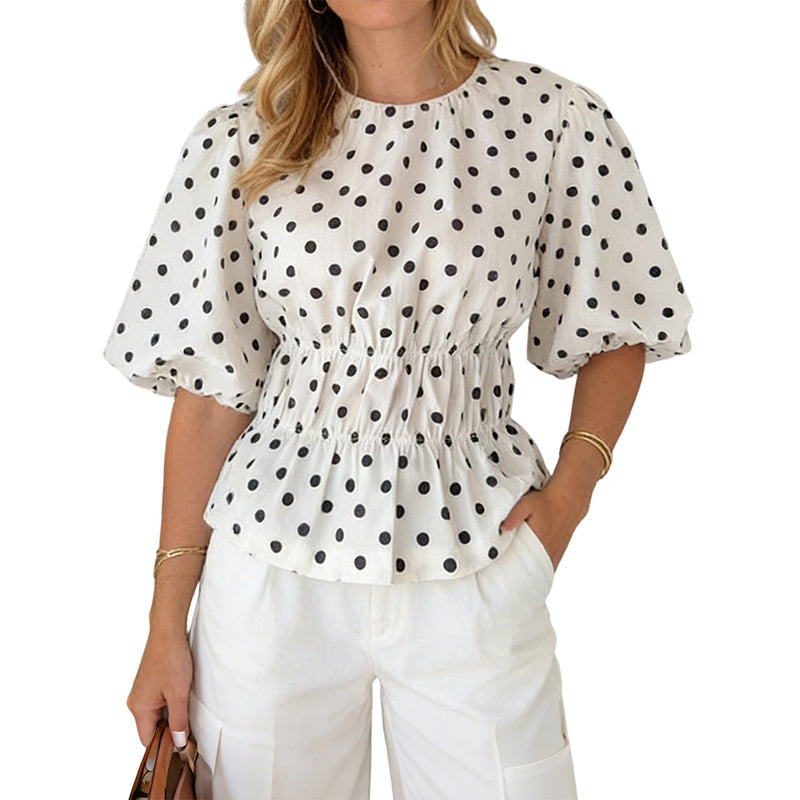 🌴Sommer-Bestseller: 50 % Rabatt！👚Damen Taillenbetonte Gepunktete Bluse