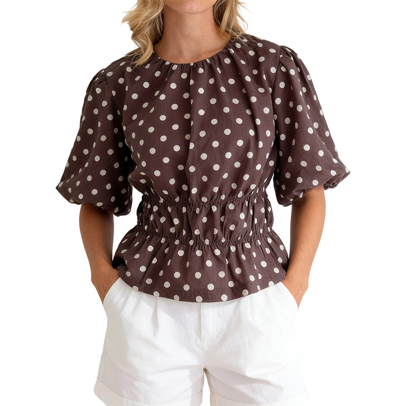 🌴Sommer-Bestseller: 50 % Rabatt！👚Damen Taillenbetonte Gepunktete Bluse