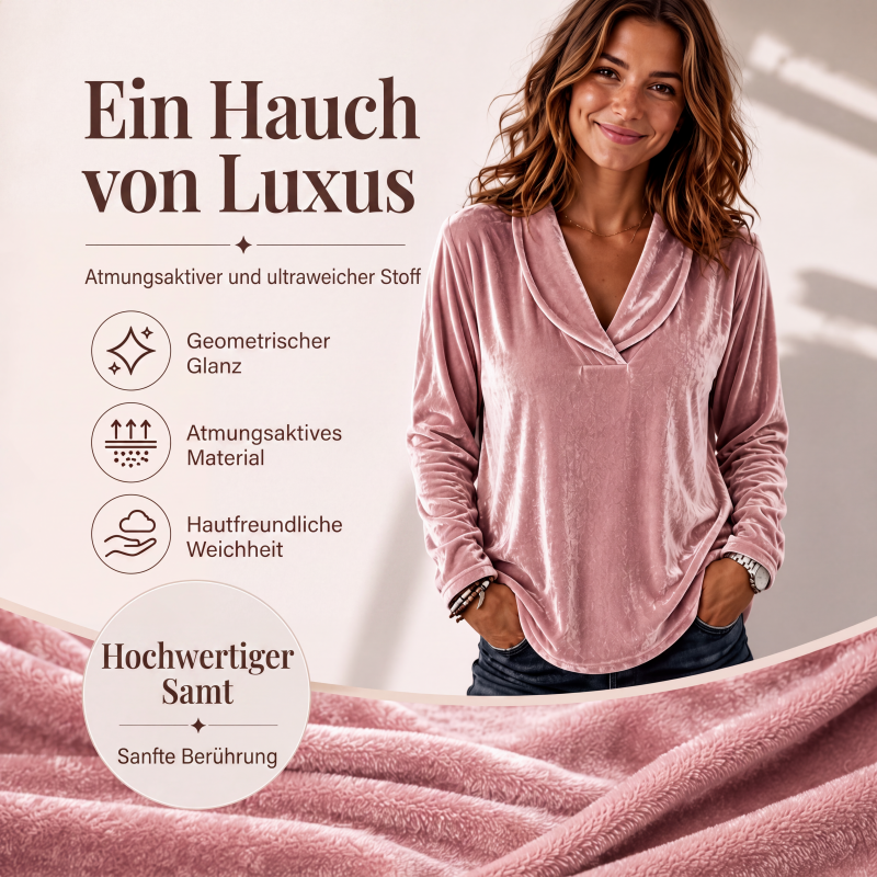 🌸 V-Ausschnitt-Samtbluse – Leichter Samt, zeitloses Design & vielseitig kombinierbar – Ideal für warme Tage & stilvolle Stunden