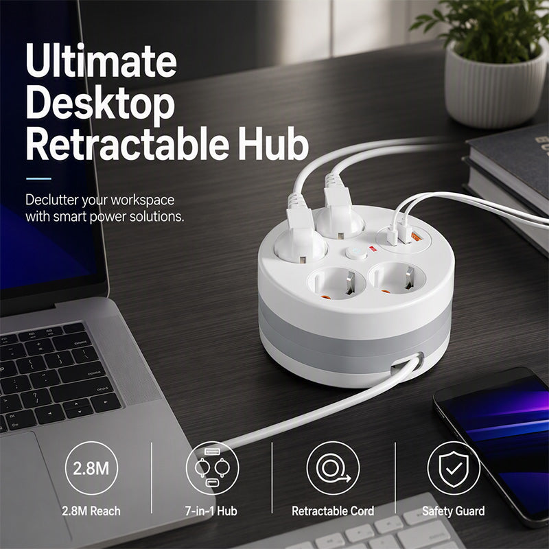 🔌 Limitierte Aktion – 50% RABATT! ⚡ Steckdosenleiste mit Kabelaufroller – 4-fach, USB-Anschlüsse & 2,8 m einziehbares Kabel – Perfekte Ordnung für Zuhause & Büro ✨