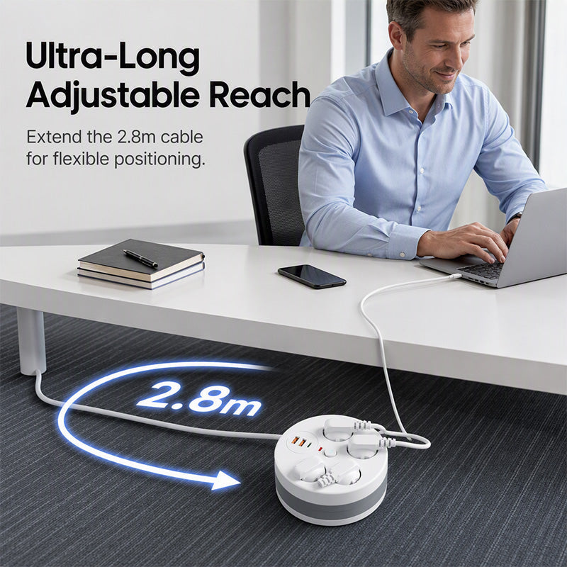 🔌 Limitierte Aktion – 50% RABATT! ⚡ Steckdosenleiste mit Kabelaufroller – 4-fach, USB-Anschlüsse & 2,8 m einziehbares Kabel – Perfekte Ordnung für Zuhause & Büro ✨
