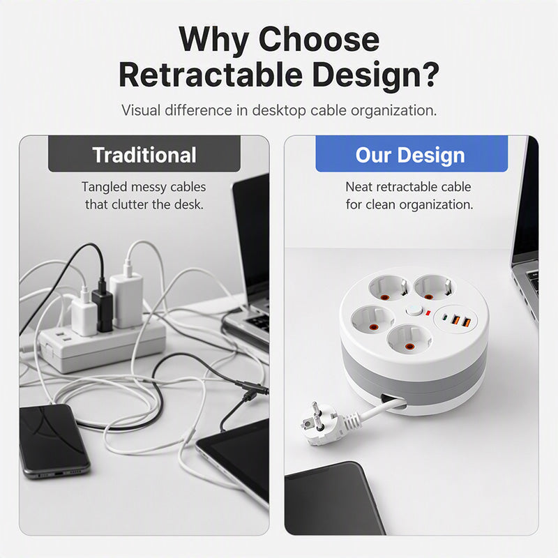 🔌 Limitierte Aktion – 50% RABATT! ⚡ Steckdosenleiste mit Kabelaufroller – 4-fach, USB-Anschlüsse & 2,8 m einziehbares Kabel – Perfekte Ordnung für Zuhause & Büro ✨