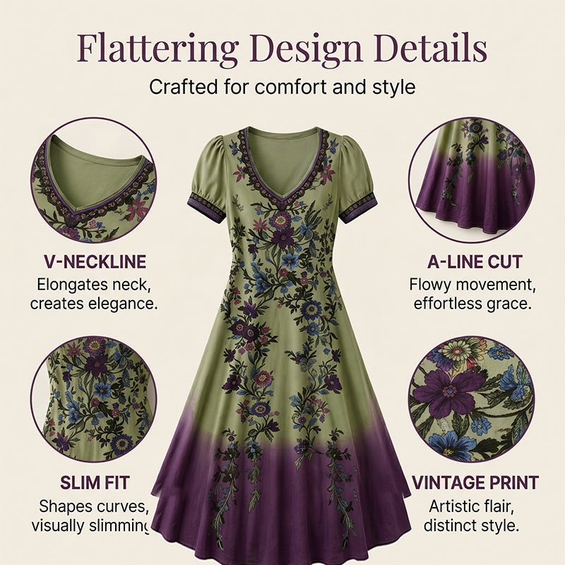 Gluschwein - 🔥Neuheiten & Sonderangebote – Vintage-Maxikleid für Damen mit V-Ausschnitt und Blumenmuster