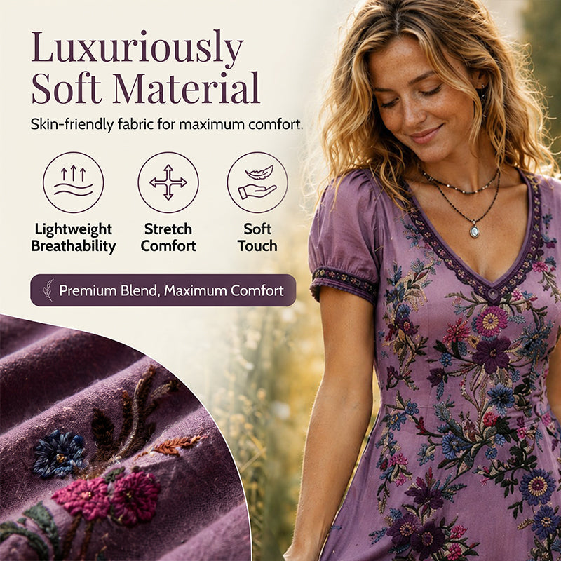 Gluschwein - 🔥Neuheiten & Sonderangebote – Vintage-Maxikleid für Damen mit V-Ausschnitt und Blumenmuster