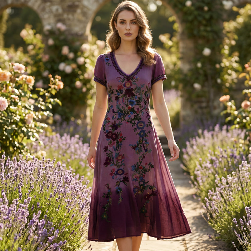 Gluschwein - 🔥Neuheiten & Sonderangebote – Vintage-Maxikleid für Damen mit V-Ausschnitt und Blumenmuster