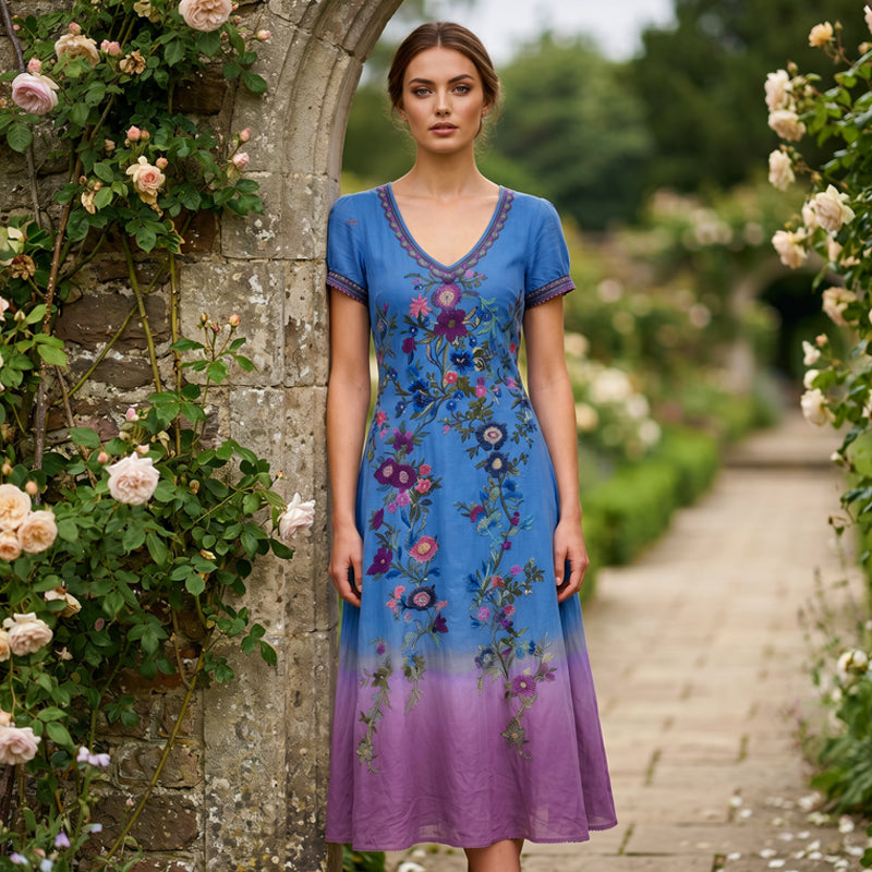 Gluschwein - 🔥Neuheiten & Sonderangebote – Vintage-Maxikleid für Damen mit V-Ausschnitt und Blumenmuster