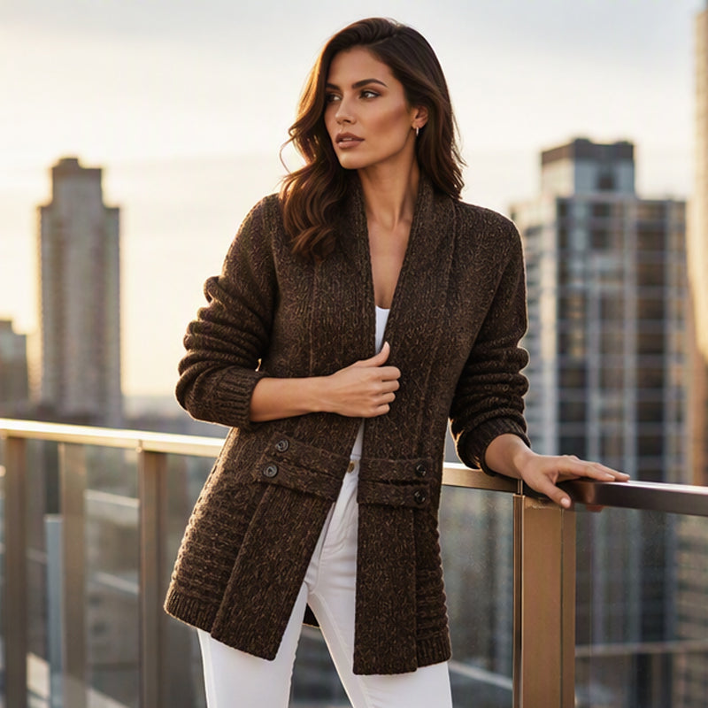Gluschwein - Damen lässiger zweireihiger Strickcardigan