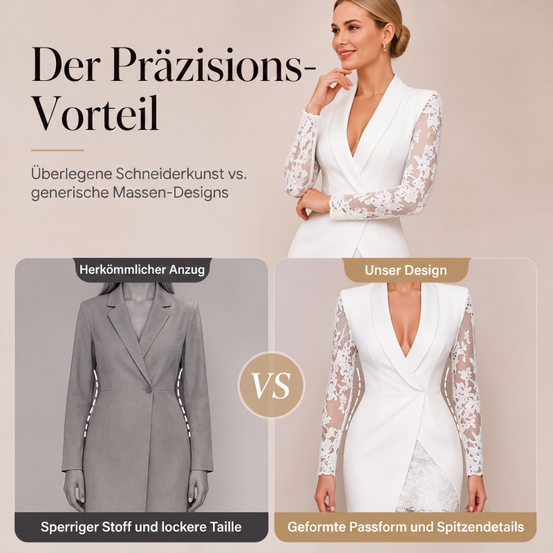 Gluschwein - Elegantes Damen-Körperbetontes Kleid mit V-Ausschnitt und Spitzenärmeln
