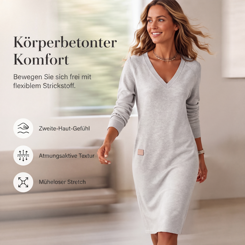 Schmeichelndes Midikleid mit V-Ausschnitt