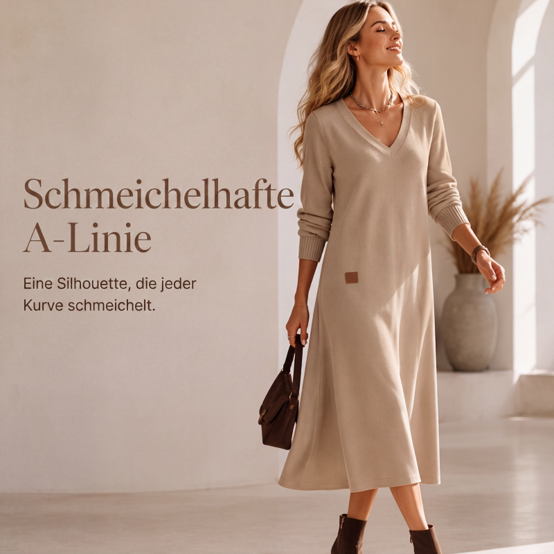 Schmeichelndes Midikleid mit V-Ausschnitt